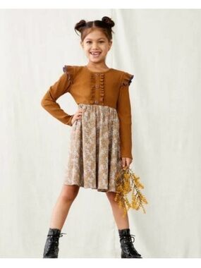 Matilda Jane Mustard Floral Ribbed Dress